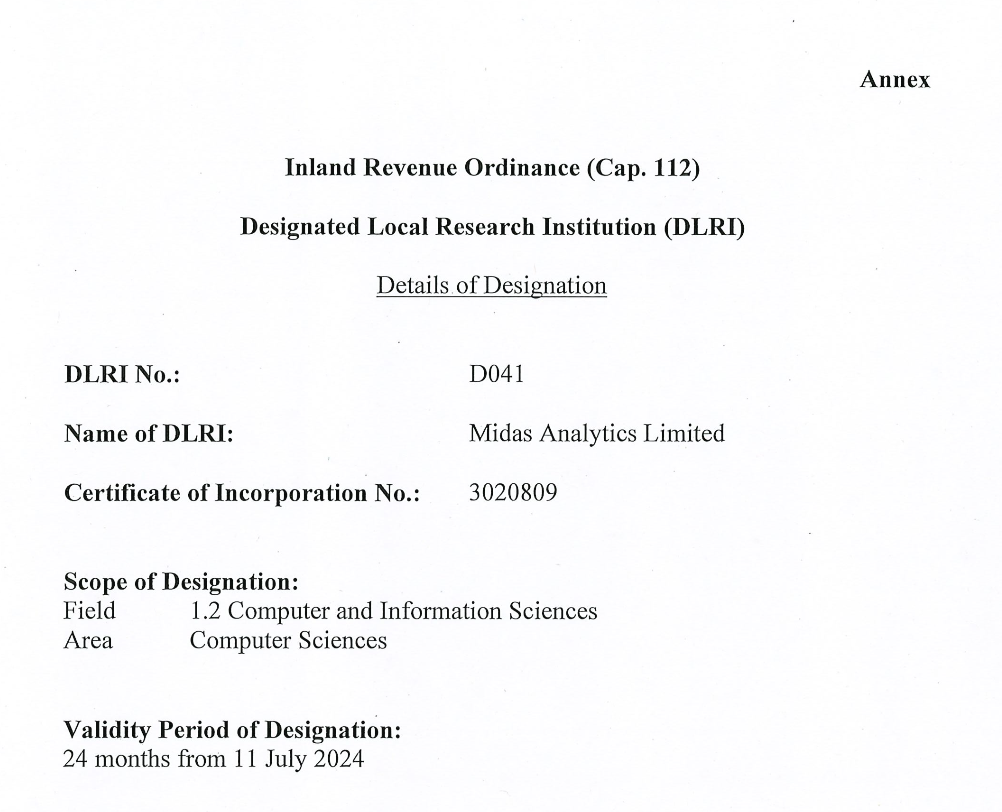 DLRI Instrument of Designation — Midas Analytics Limited, No. D041